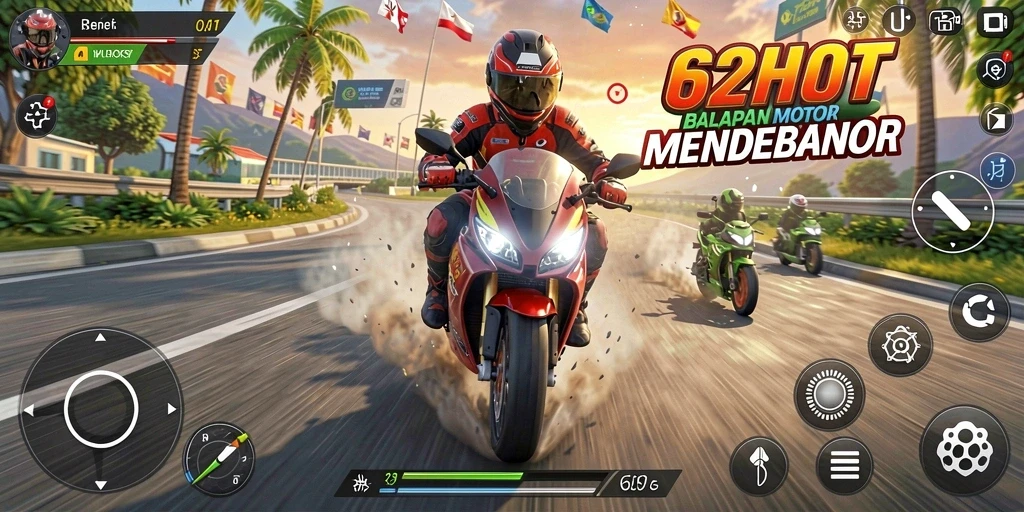 Tampilan menegangkan dari balapan motor yang cepat.