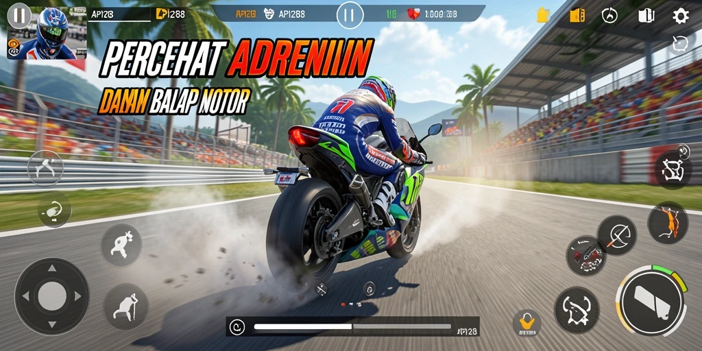 Screenshot API288 menampilkan aksi balap motor yang mendebarkan.
