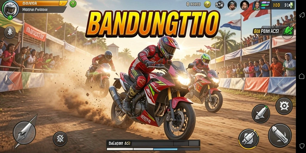 Tampilan seru dari gameplay balapan motor di BANDUNGTOTO.