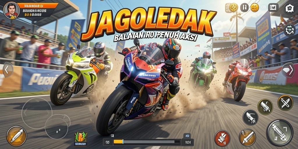 Gameplay seru balapan motor di JAGOLEDAK dengan grafis yang menawan.