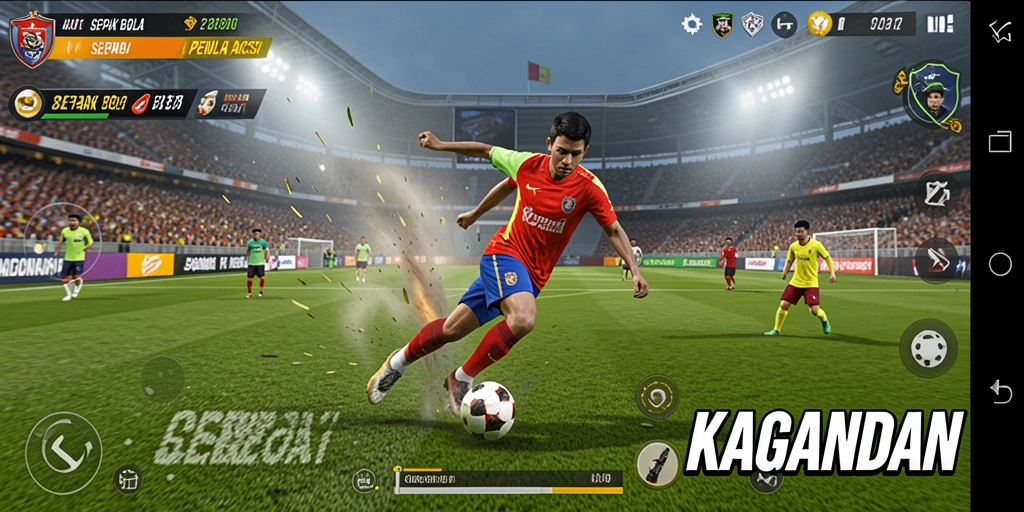 Tampilan utama KAGANDAN menunjukkan aksi sepak bola yang mendebarkan.