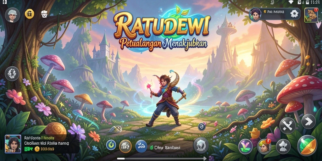 Screenshot permainan menunjukkan petualangan menakjubkan di RATUDEWI.