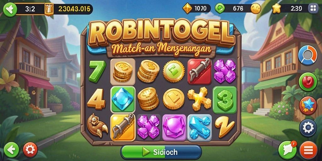 Screenshot gameplay ROBINTOGEL yang menampilkan momen mencocokkan item Match-3.