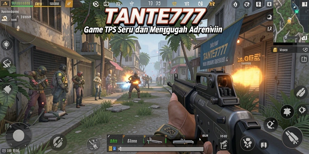 Gameplay TANTE777 yang seru dengan aksi tembak-menembak.