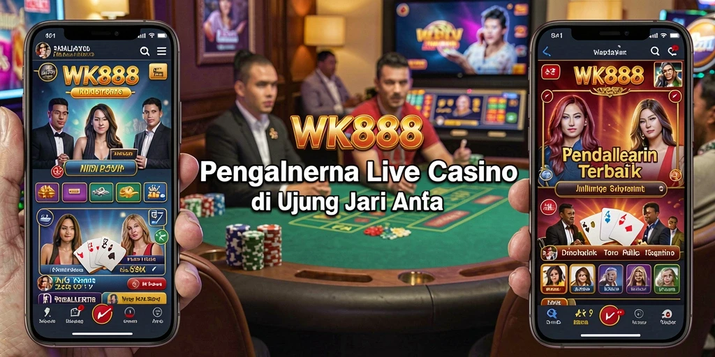 Screenshot gameplay WK888 menampilkan dealer langsung dan suasana kasino yang hidup.